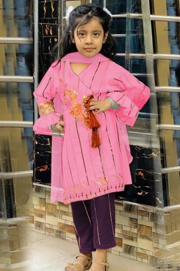 DF-104: Maria.B 2Pc Kids Embroidered Linen Dress
