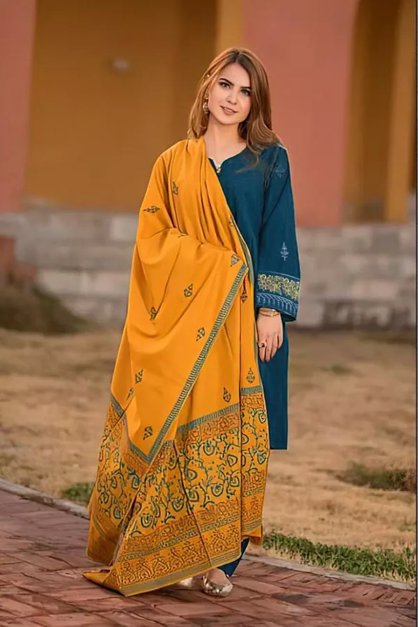 DF-1683: A Sling 3Pc Embroidered Dhanak Dress