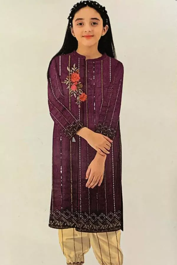 DF-9938: j. 2Pc Kids Embroidered Linen Dress