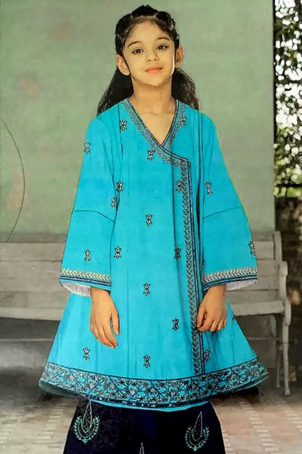 DF-9931: j. 2Pc Kids Embroidered Linen Dress