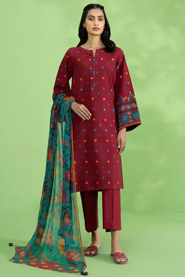 DF-1785-B: Kaysariya 3Pc Embroidered Linen Dress