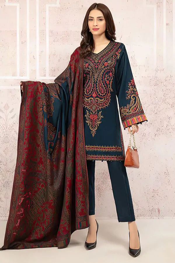 DF-1817: Maria.B 3Pc Embroidered Khaddar Dress