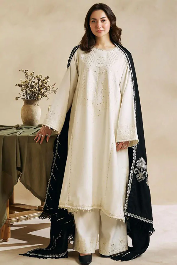 DF-1825: Zara Shahjahan 3Pc Embroidered Dhanak Dress