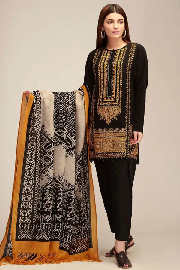 DF-1826: Khaadi 3Pc Embroidered Dhanak Dress