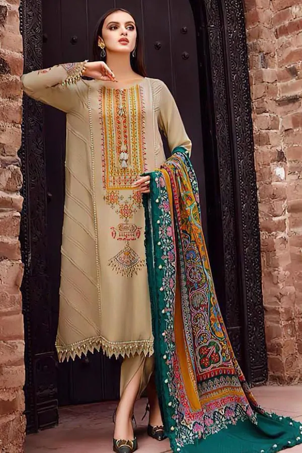 DF-1856-L: Zara Shahjahan 3Pc Embroidered Lawn Dress