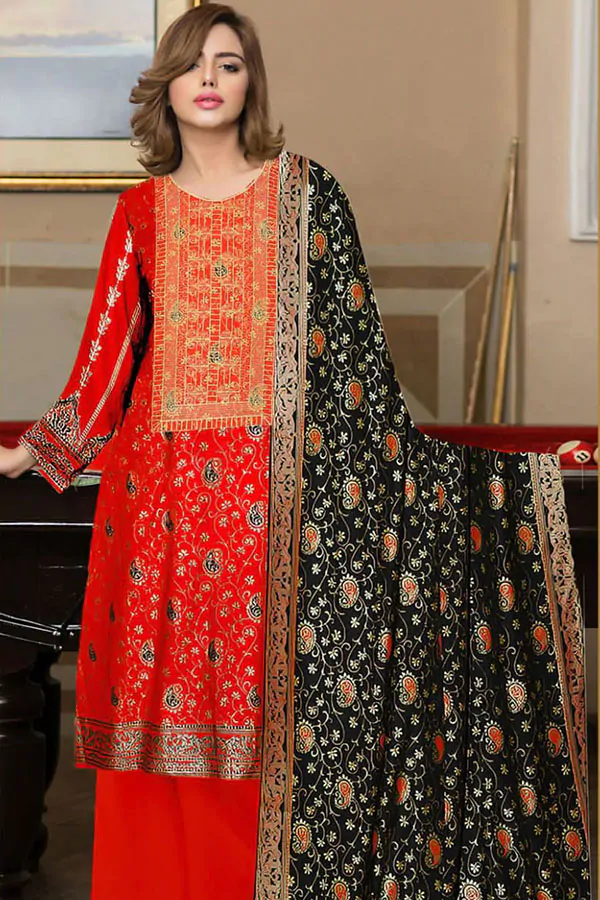 DF-4101-C: ORIENT 3Pc Embroidered Lawn Dress
