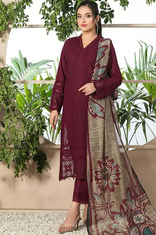 DF-4112-B: Ittehaad 3Pc Embroidered Lawn Dress